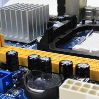 computer motherboard showing ram sockets